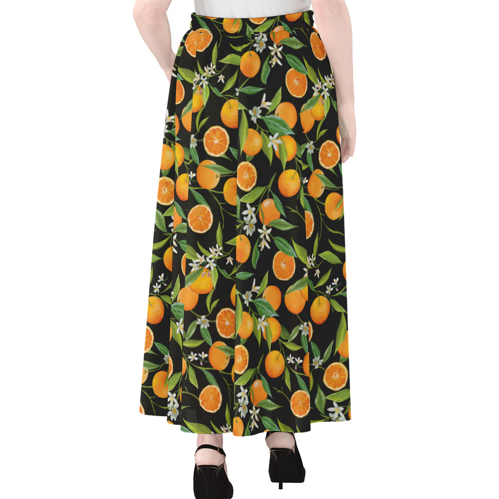 Orange Fruit Pattern Print Chiffon Maxi Skirt