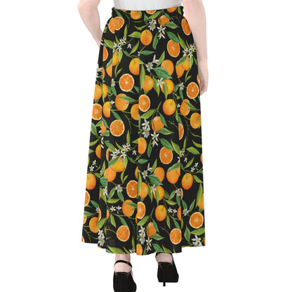 Orange Fruit Pattern Print Chiffon Maxi Skirt