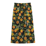 Orange Fruit Pattern Print Cotton Front Slit Maxi Skirt