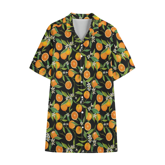 Orange Fruit Pattern Print Cotton Hawaiian Shirt