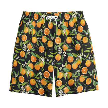 Orange Fruit Pattern Print Cotton Shorts