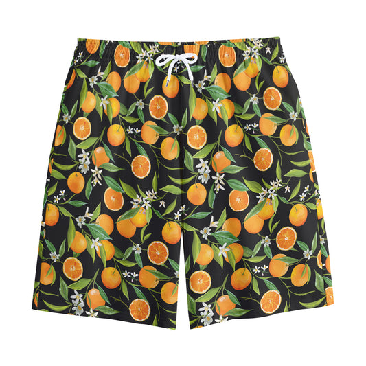 Orange Fruit Pattern Print Cotton Shorts