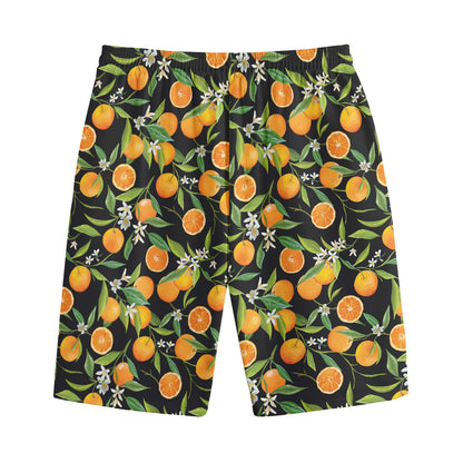 Orange Fruit Pattern Print Cotton Shorts