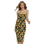Orange Fruit Pattern Print Cross Back Cami Dress