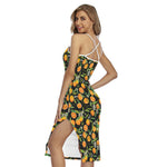 Orange Fruit Pattern Print Cross Back Cami Dress