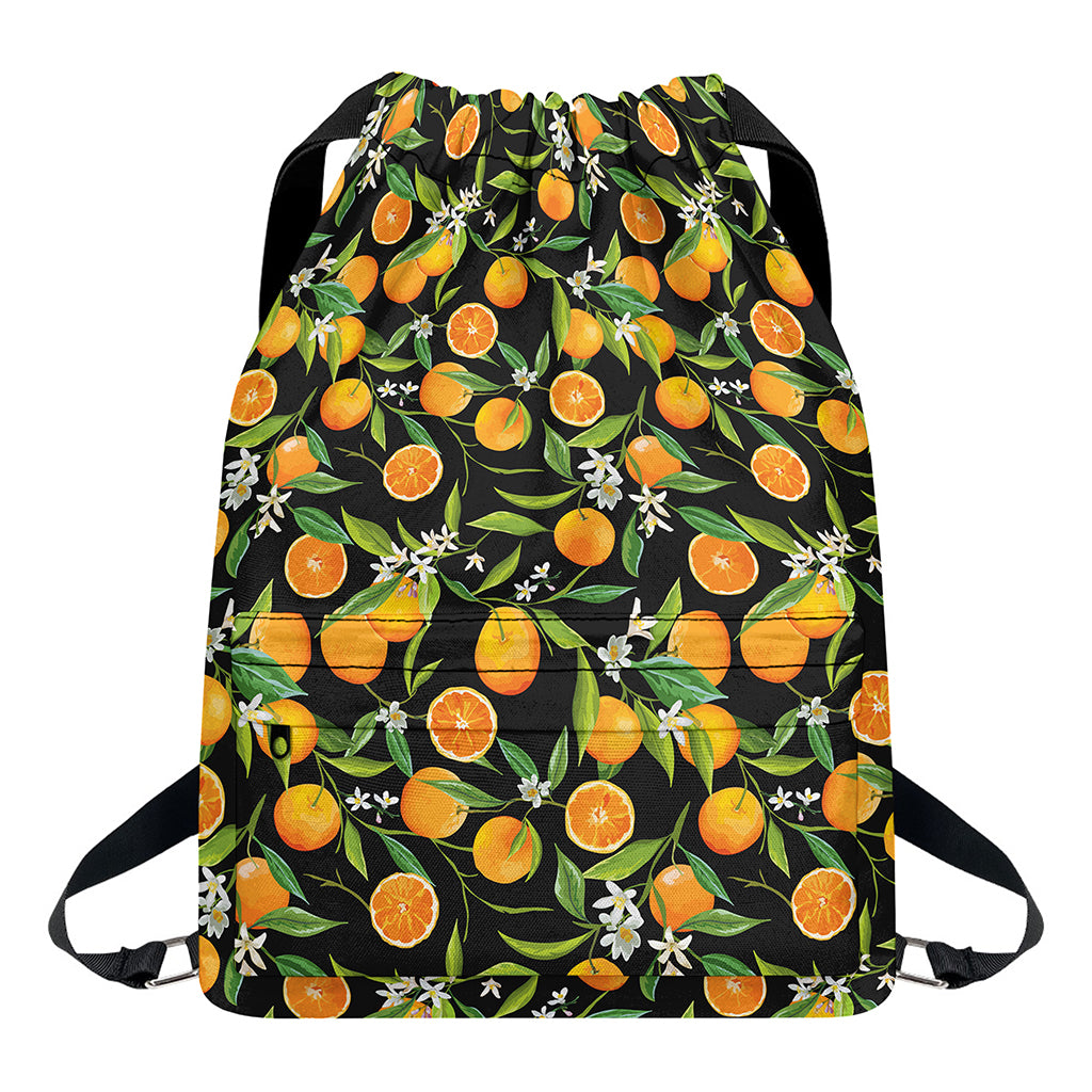 Orange Fruit Pattern Print Drawstring Backpack