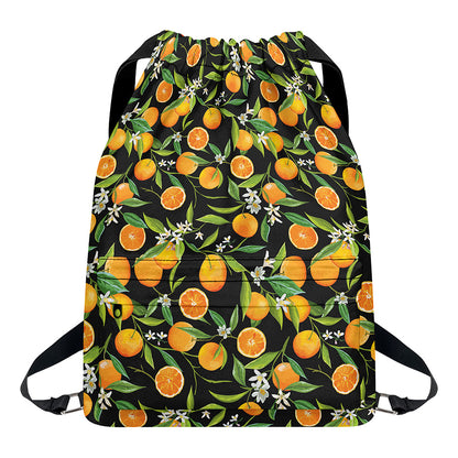 Orange Fruit Pattern Print Drawstring Backpack