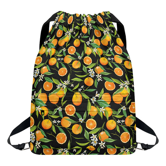 Orange Fruit Pattern Print Drawstring Backpack