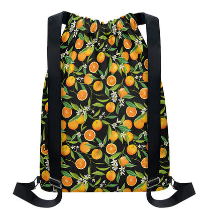 Orange Fruit Pattern Print Drawstring Backpack