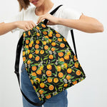 Orange Fruit Pattern Print Drawstring Backpack