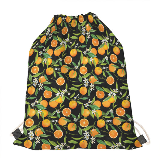 Orange Fruit Pattern Print Drawstring Bag