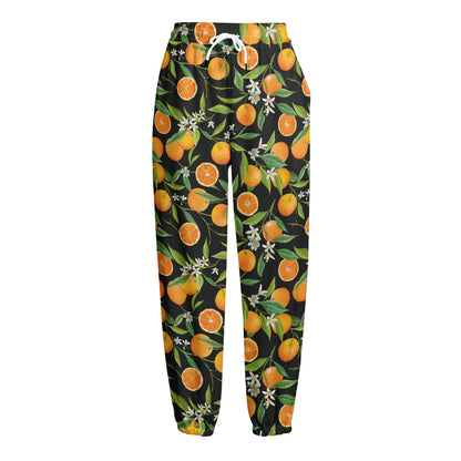 Orange Fruit Pattern Print Fleece Lined Knit Pants