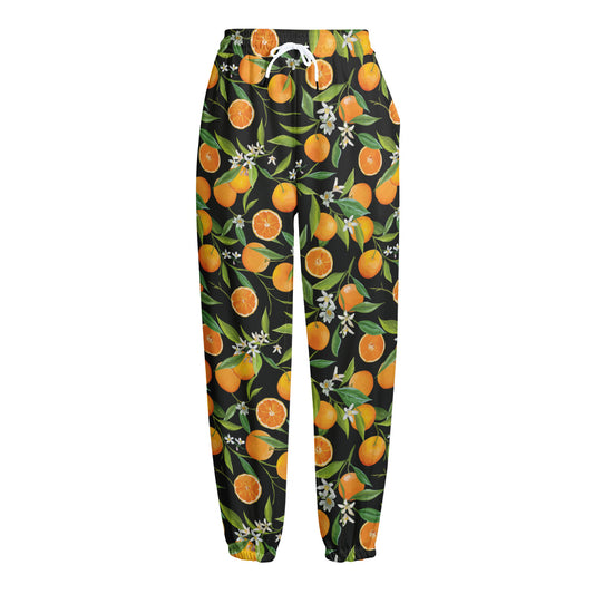 Orange Fruit Pattern Print Fleece Lined Knit Pants