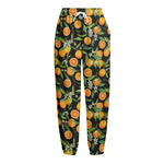 Orange Fruit Pattern Print Fleece Lined Knit Pants
