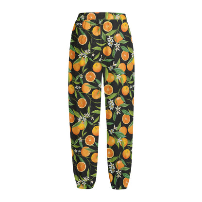 Orange Fruit Pattern Print Fleece Lined Knit Pants