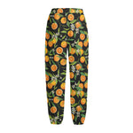 Orange Fruit Pattern Print Fleece Lined Knit Pants
