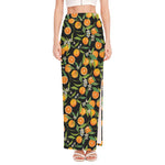 Orange Fruit Pattern Print High Slit Maxi Skirt