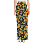 Orange Fruit Pattern Print High Slit Maxi Skirt