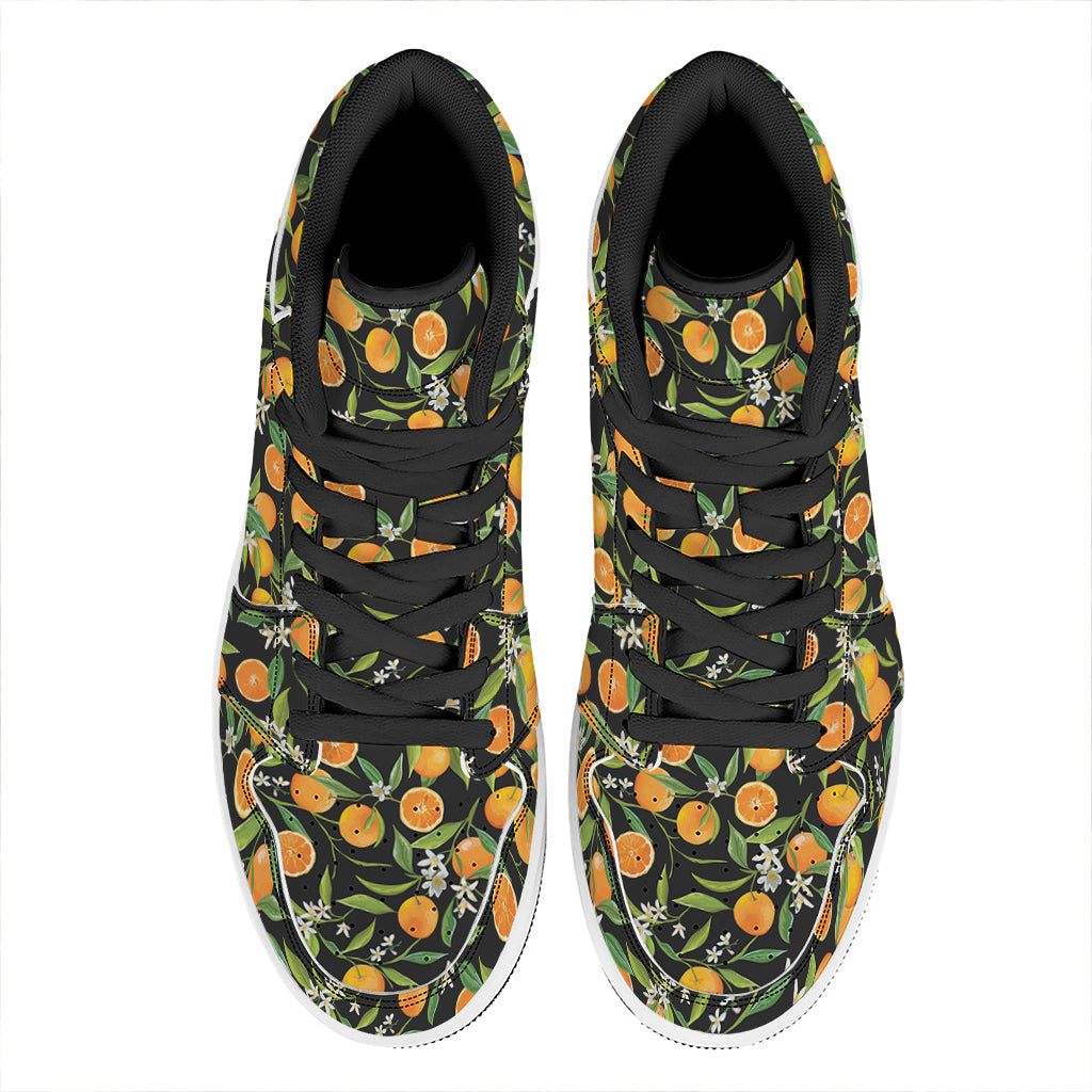 Orange Fruit Pattern Print High Top Leather Sneakers