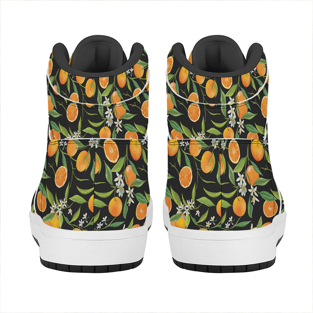 Orange Fruit Pattern Print High Top Leather Sneakers