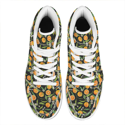 Orange Fruit Pattern Print High Top Leather Sneakers