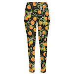 Orange Fruit Pattern Print High-Waisted Pocket Leggings