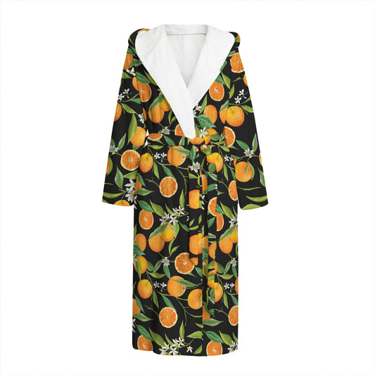 Orange Fruit Pattern Print Hooded Bathrobe