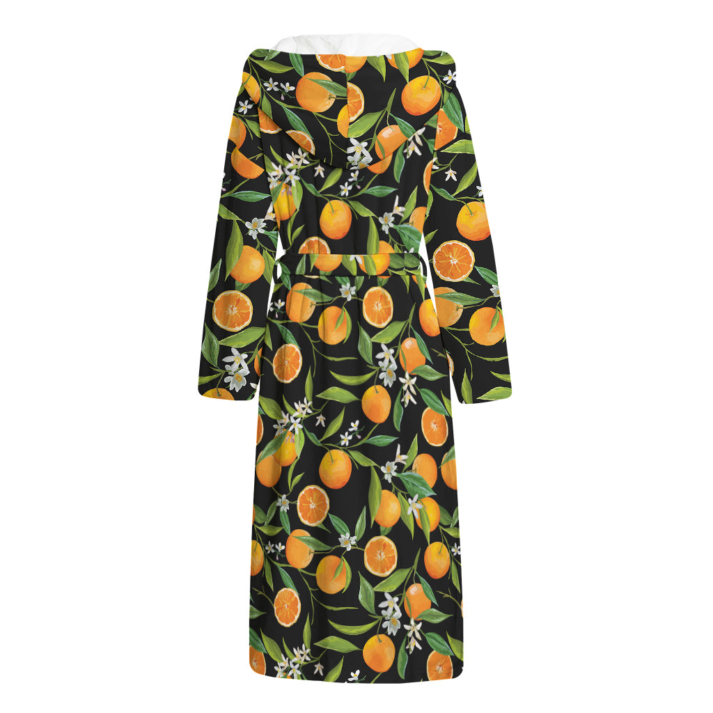Orange Fruit Pattern Print Hooded Bathrobe