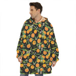 Orange Fruit Pattern Print Hoodie Blanket