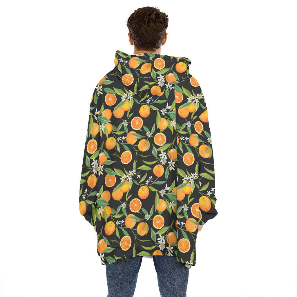 Orange Fruit Pattern Print Hoodie Blanket