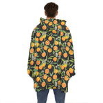 Orange Fruit Pattern Print Hoodie Blanket