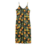 Orange Fruit Pattern Print Jersey Midi Cami Dress