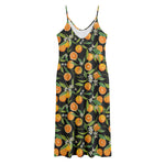 Orange Fruit Pattern Print Jersey Midi Cami Dress