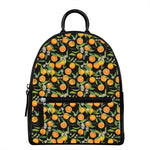 Orange Fruit Pattern Print Leather Backpack