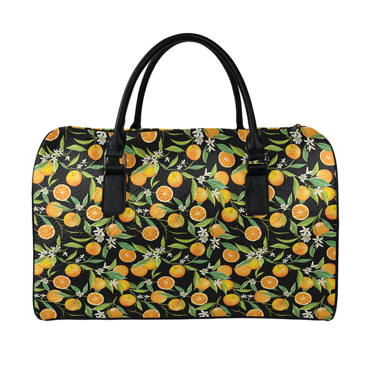 Orange Fruit Pattern Print Leather Duffle Bag
