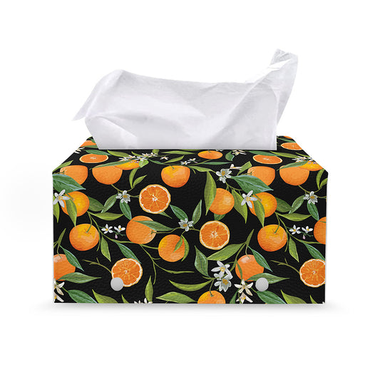 Orange Fruit Pattern Print Leather Tissue Box Cover
