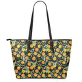 Orange Fruit Pattern Print Leather Tote Bag With Zipper