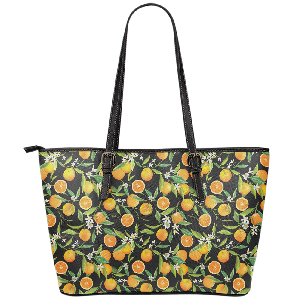 Orange Fruit Pattern Print Leather Tote Bag