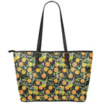 Orange Fruit Pattern Print Leather Tote Bag