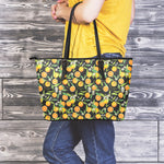 Orange Fruit Pattern Print Leather Tote Bag