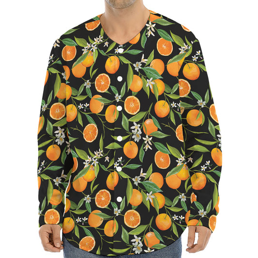 Orange Fruit Pattern Print Long Sleeve Baseball Jersey