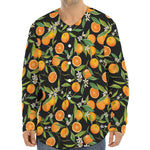 Orange Fruit Pattern Print Long Sleeve Baseball Jersey