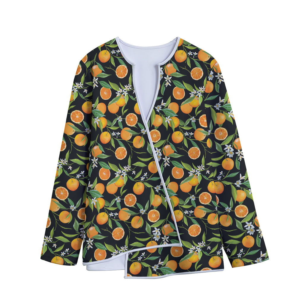 Orange Fruit Pattern Print Long Sleeve Short Coat