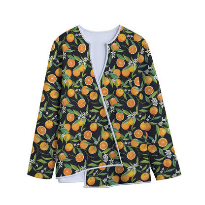 Orange Fruit Pattern Print Long Sleeve Short Coat
