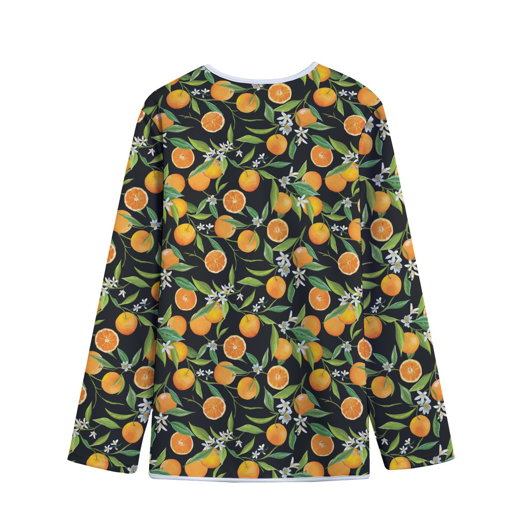 Orange Fruit Pattern Print Long Sleeve Short Coat