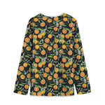 Orange Fruit Pattern Print Long Sleeve Short Coat