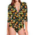 Orange Fruit Pattern Print Long Sleeve Swimsuit