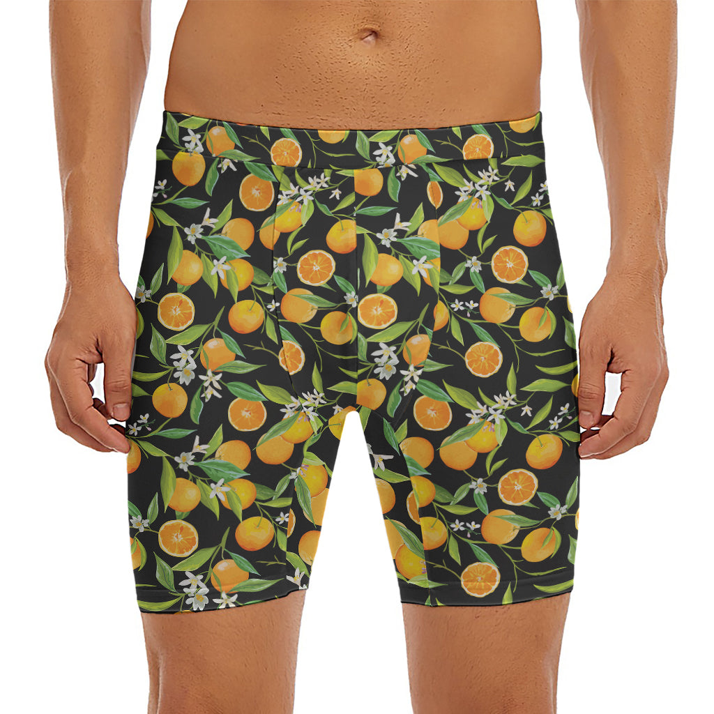 Orange Fruit Pattern Print Men's Long Boxer Briefs