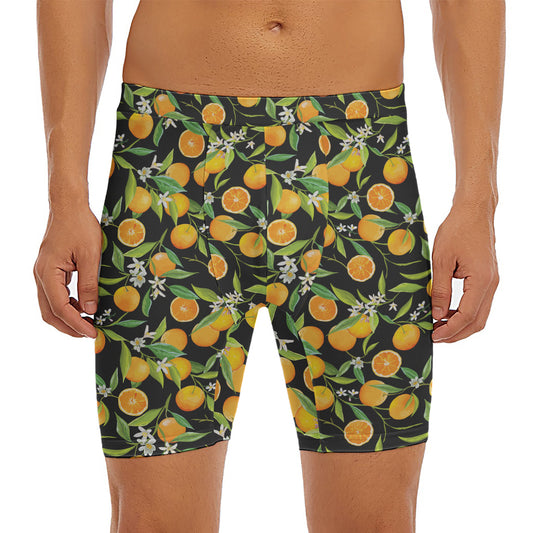 Orange Fruit Pattern Print Men's Long Boxer Briefs