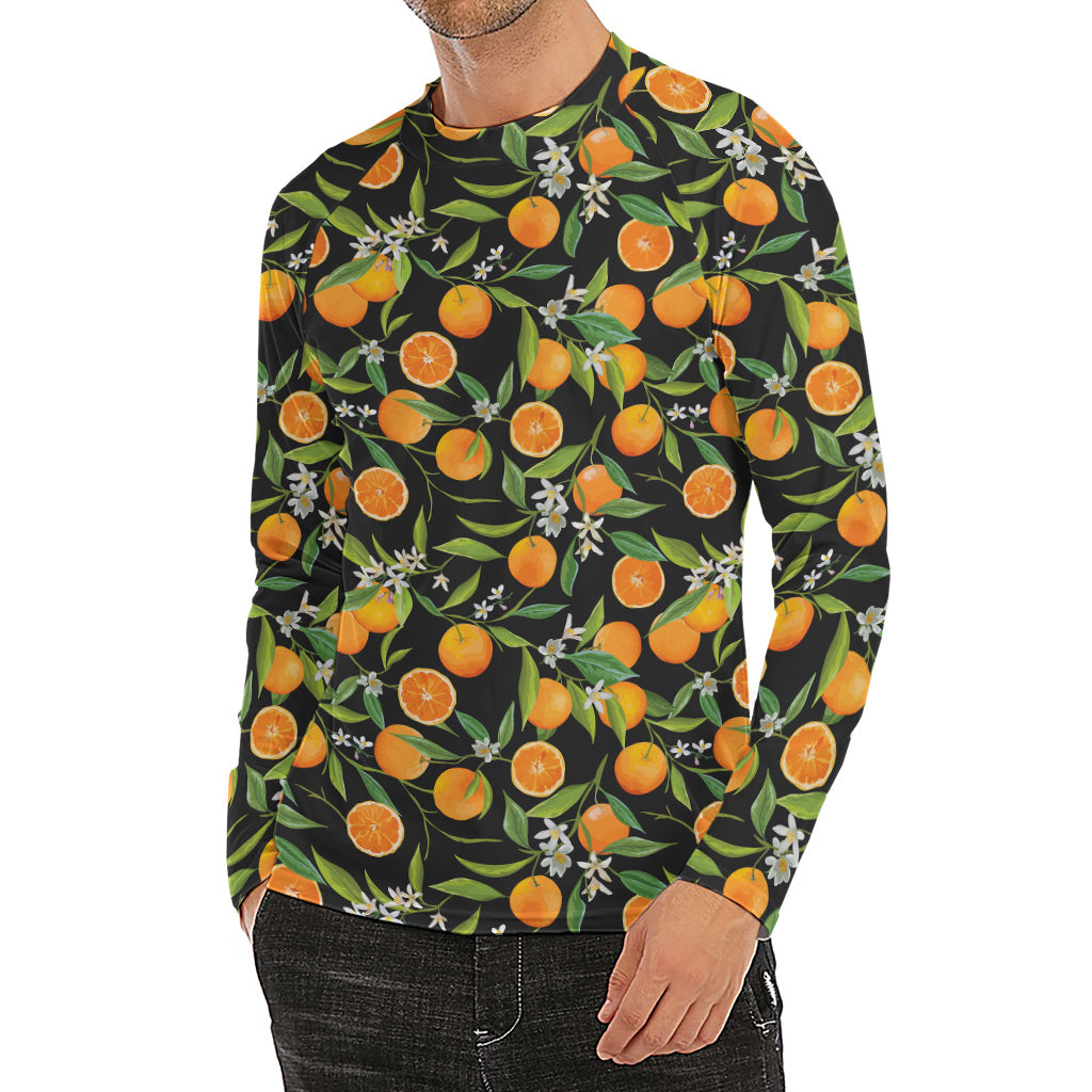 Orange Fruit Pattern Print Men's Long Sleeve Rash Guard